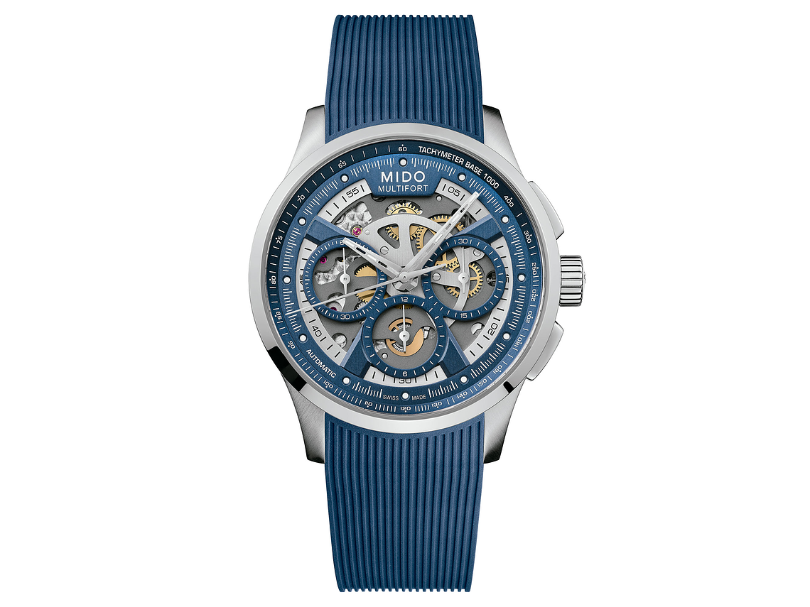 RELOJ MIDO MULTIFORT SKELETON CHRONOGRAPH RESINA AZUL 1