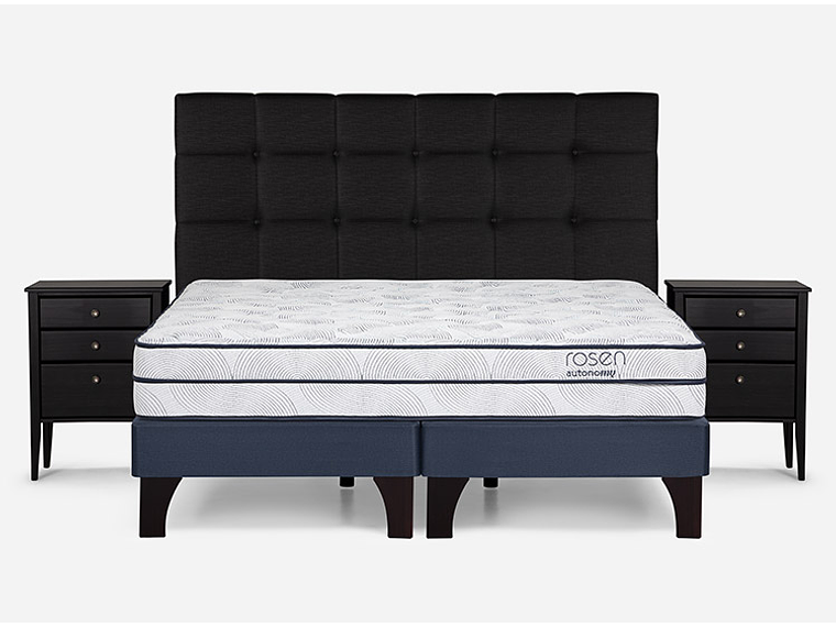 JUEGO DE DORMITORIO ROSEN CAMA EUROPEA AUTONOMY SKY KING AZUL + SET ISSEY GRIS 1