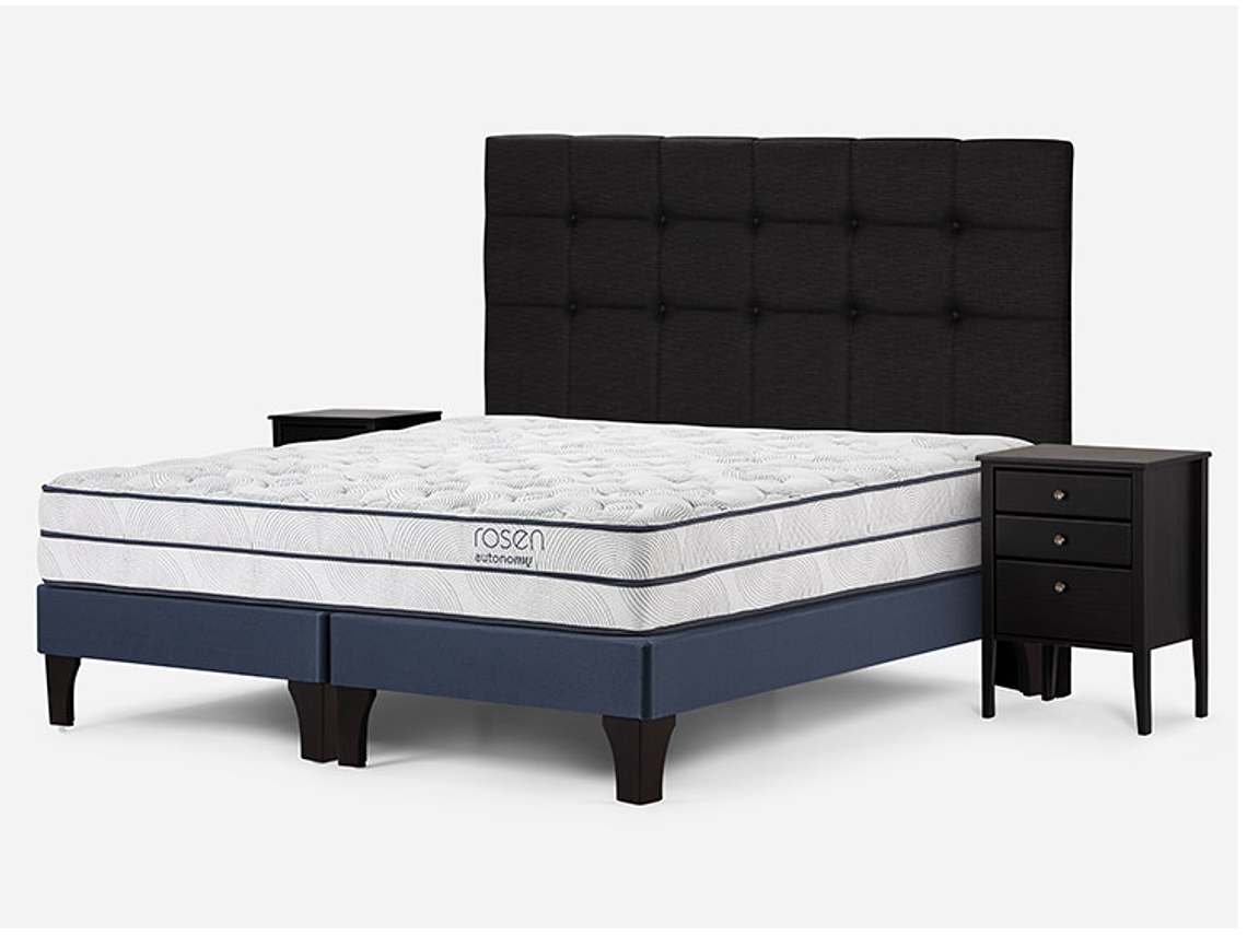 JUEGO DE DORMITORIO ROSEN CAMA EUROPEA AUTONOMY SKY KING AZUL + SET ISSEY GRIS 2