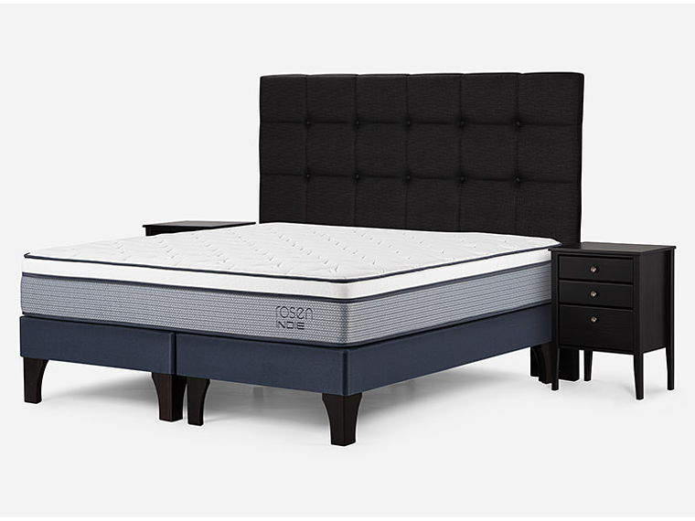 JUEGO DE DORMITORIO ROSEN CAMA EUROPEA INDIE KING AZUL + SET ISSEY GRIS 2