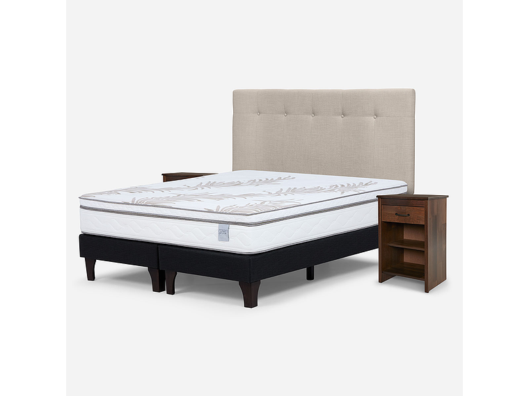 CAMA EUROPEA NEO PLUS KING+RESPALDO N BENNET NATURAL+VELADOR 2