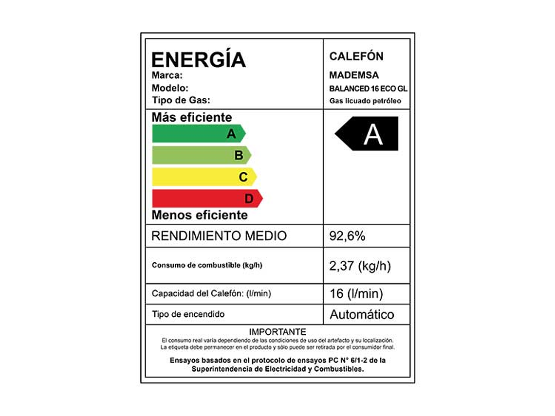 CALEFONT GAS LICUADO 16 LITROS TIRO BALANCEADO BALANCED ECO 5