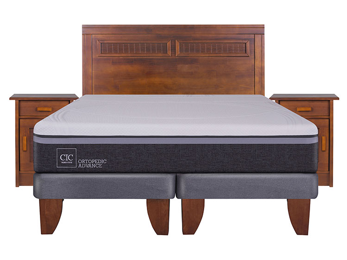 JUEGO DE DORMITORIO CIC CAMA EUROPEA ORTOPEDIC ADVANCE KING + RESPALDO + VELADORES 1