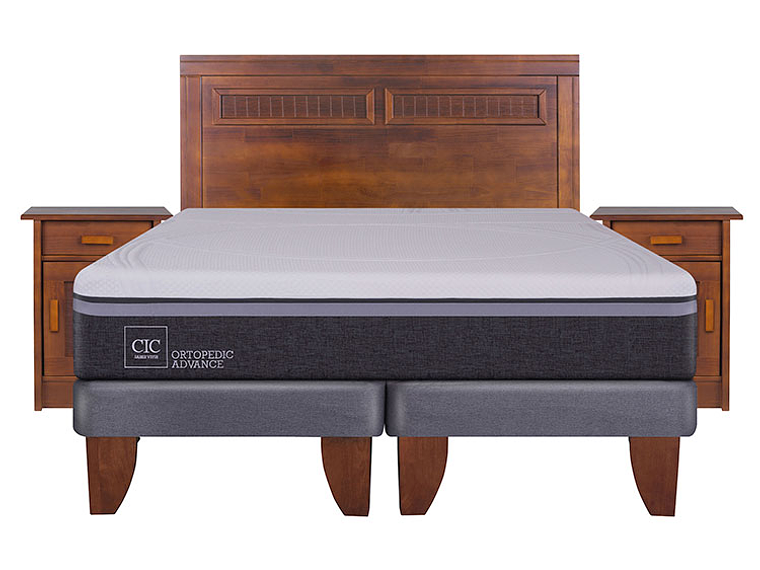 JUEGO DE DORMITORIO CIC CAMA EUROPEA ORTOPEDIC ADVANCE KING + RESPALDO + VELADORES 1