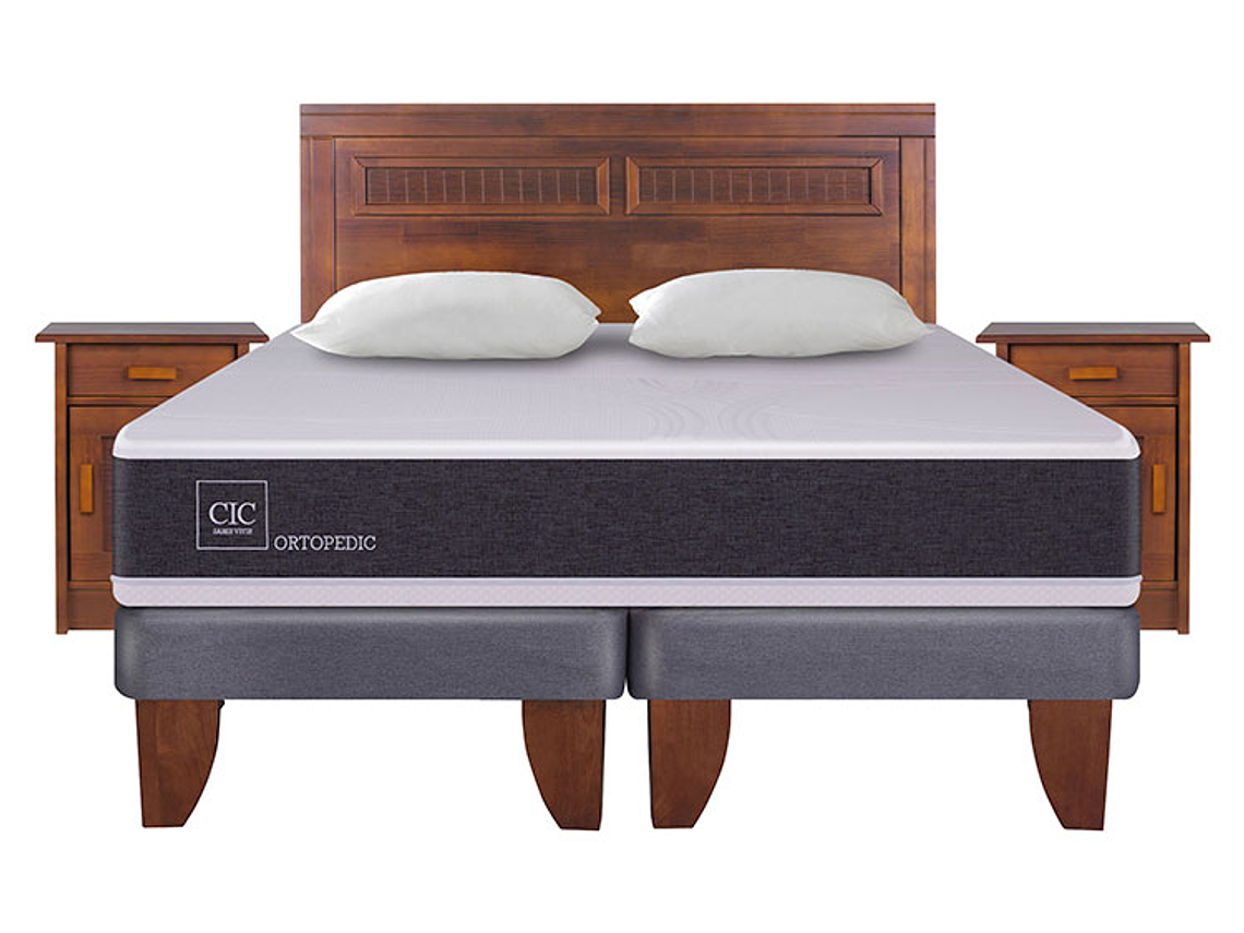 JUEGO DE DORMITORIO CIC CAMA EUROPEA NEW ORTOPEDIC KING + MADERAS MILAN + ALMOHADAS 1