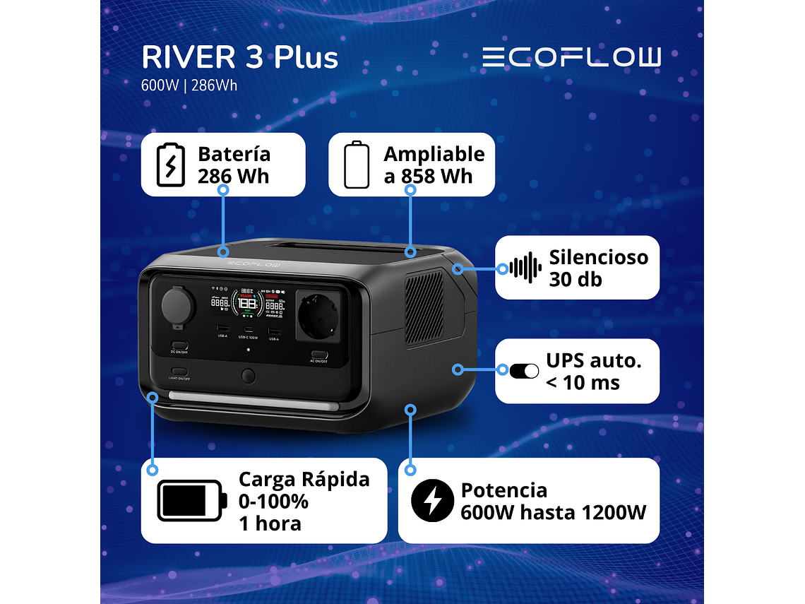 GENERADOR ECOFLOW RIVER 3 MAX PLUS 600W 858WH 3