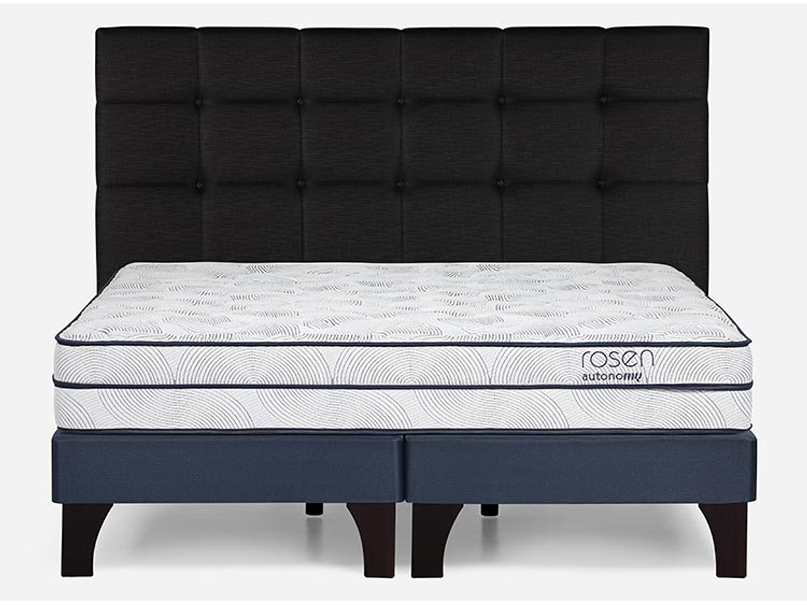 JUEGO DE DORMITORIO ROSEN CAMA EUROPEA AUTONOMY SKY KING AZUL + RESPALDO ISSEY GRIS 1