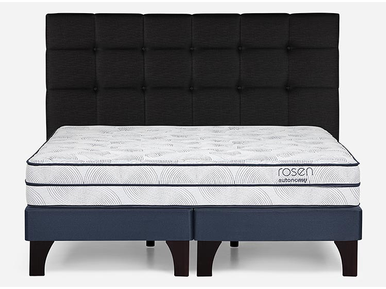 JUEGO DE DORMITORIO ROSEN CAMA EUROPEA AUTONOMY SKY KING AZUL + RESPALDO ISSEY GRIS 1