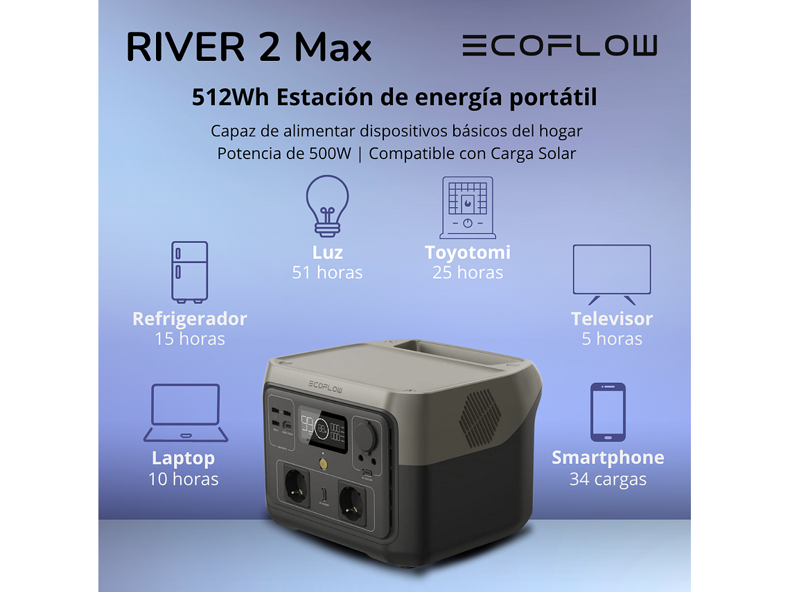 GENERADOR ECOFLOW RIVER 2 MAX 500W 512WH 5