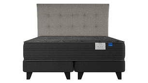 JUEGO DE DORMITORIO FLEX CAMA EUROPEA BLACK BOX TOP KING NEGRO + RESPALDO DESIGN GRIS