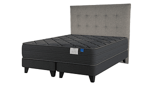JUEGO DE DORMITORIO FLEX CAMA EUROPEA BLACK BOX TOP KING NEGRO + RESPALDO DESIGN GRIS