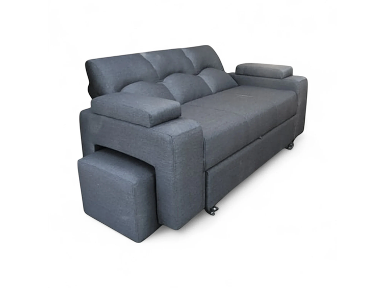 SOFA CAMA FUNCIONAL 2PZ DECO POUF LINO GRIS 1
