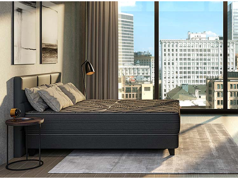 JUEGO DE DORMITORIO FLEX CAMA EUROPEA BLACK BOX TOP KING NEGRO + RESPALDO DESIGN GRIS 6