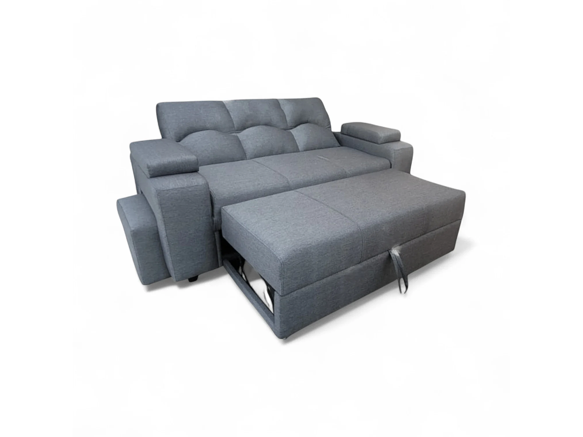 SOFA CAMA FUNCIONAL 2PZ DECO POUF LINO GRIS 4