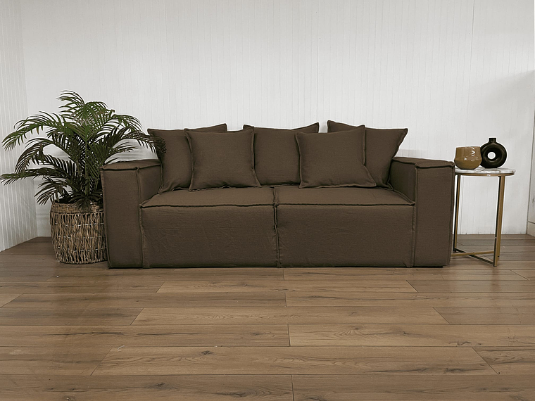 SOFA CAMA SOFAS HOME ENCO 3 CUERPOS FELPA CAFE 5