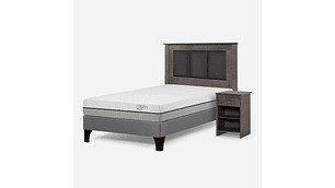 CAMA EUROPEA PRATTA 1 PLAZA PATA MADERA + RESPALDO + VELADOR
