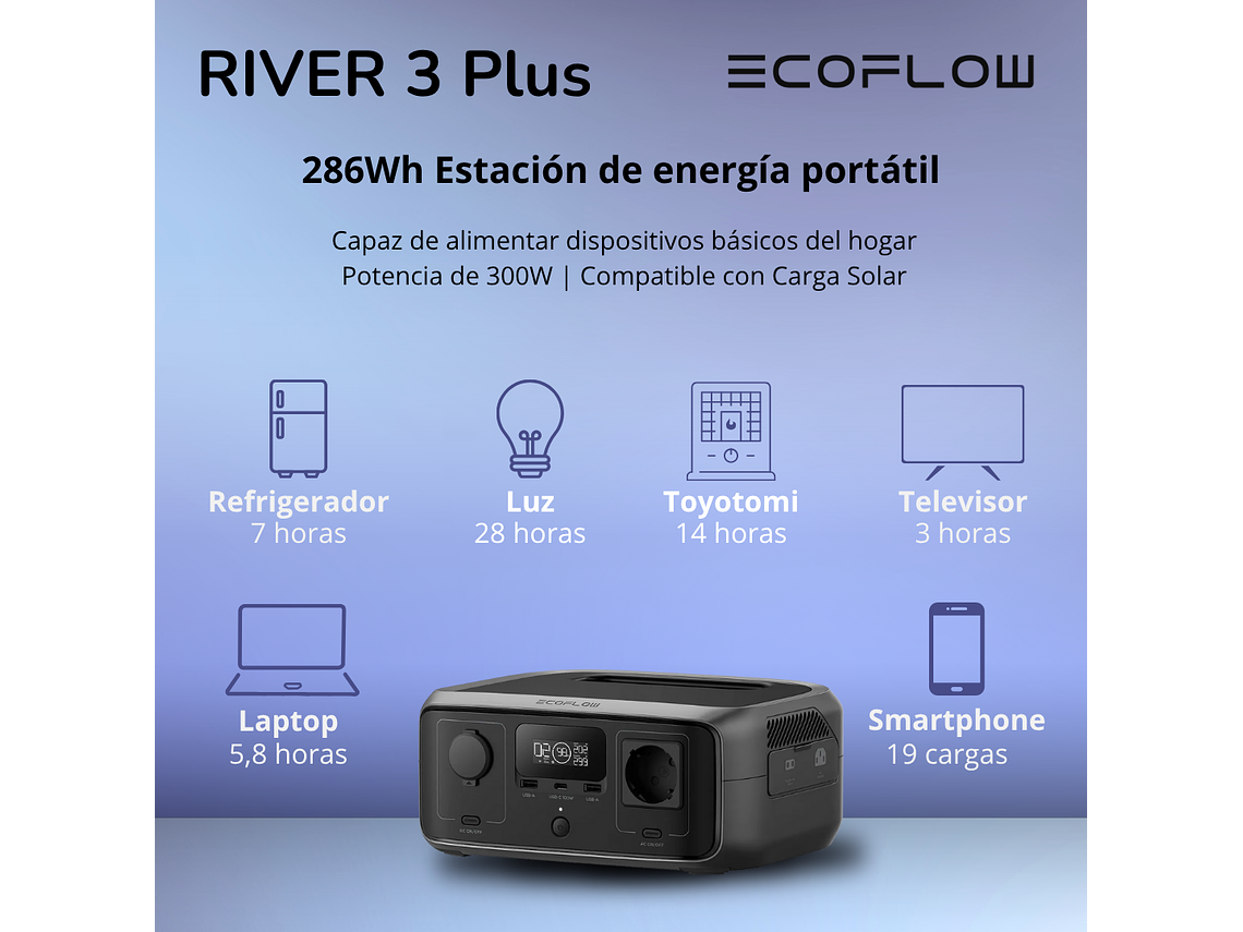 GENERADOR ECOFLOW RIVER 3 PLUS 600W 286WH 9