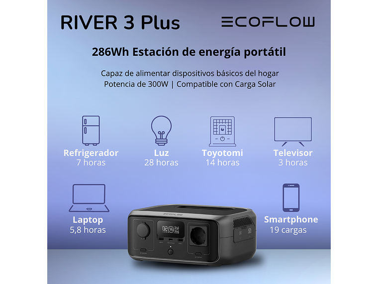 GENERADOR ECOFLOW RIVER 3 PLUS 600W 286WH 9