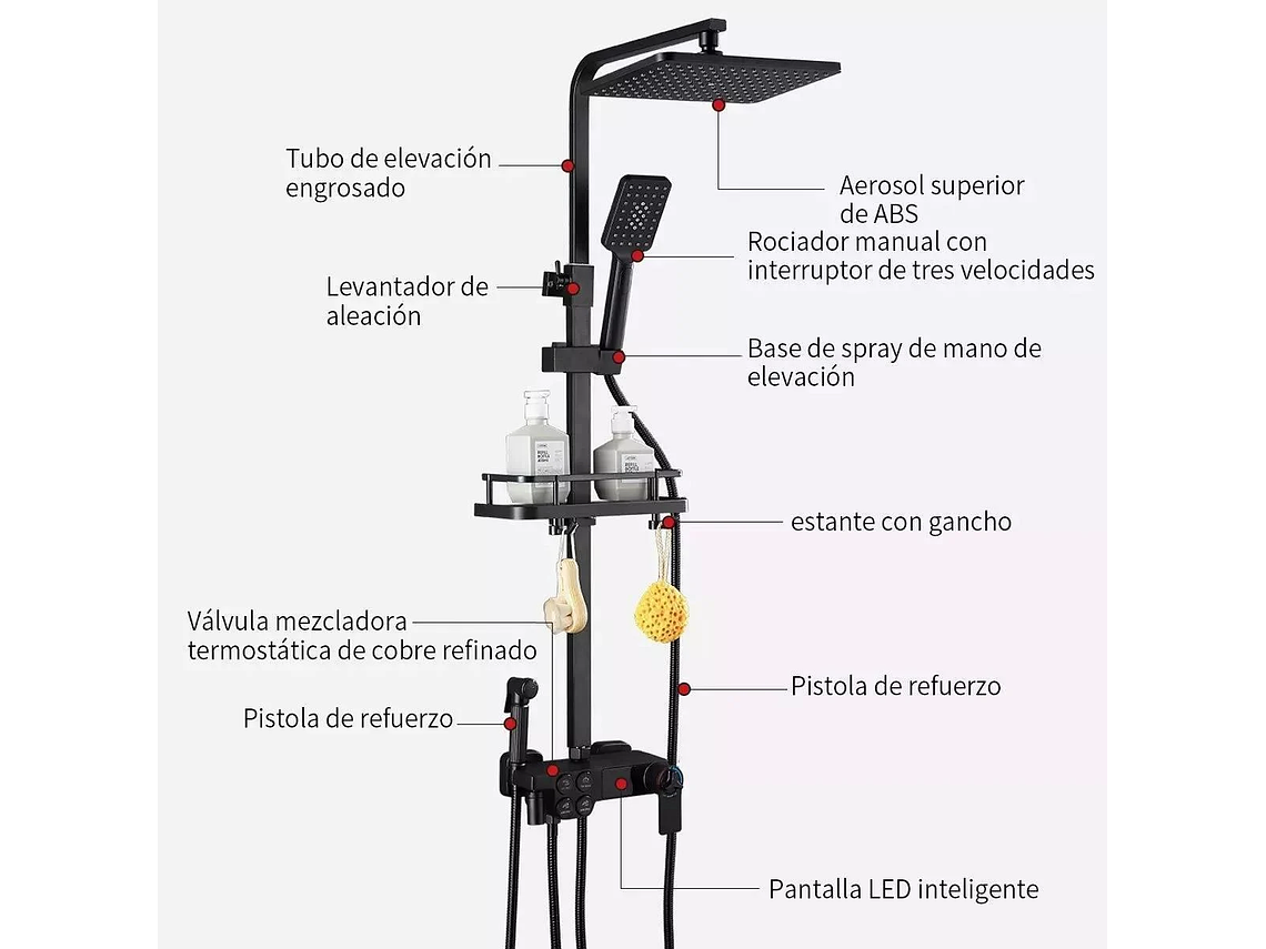 COLUMNA DE DUCHA NEGRA MATE CON PANTALLA DIGITAL INTELIGENTE 4