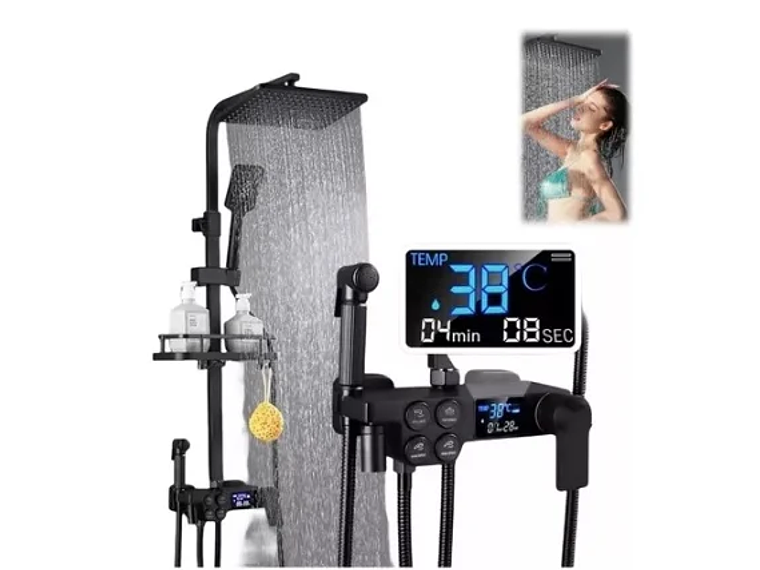 COLUMNA DE DUCHA NEGRO MATE MULTI-FUNCIONES CON PANTALLA 1