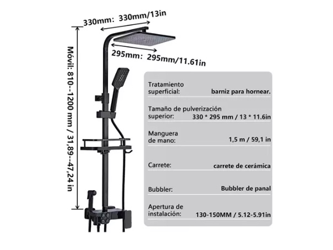 COLUMNA DE DUCHA NEGRO MATE MULTI-FUNCIONES CON PANTALLA 5