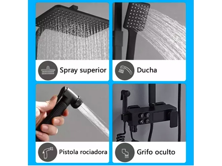 COLUMNA DE DUCHA NEGRO MATE MULTI-FUNCIONES CON PANTALLA 6