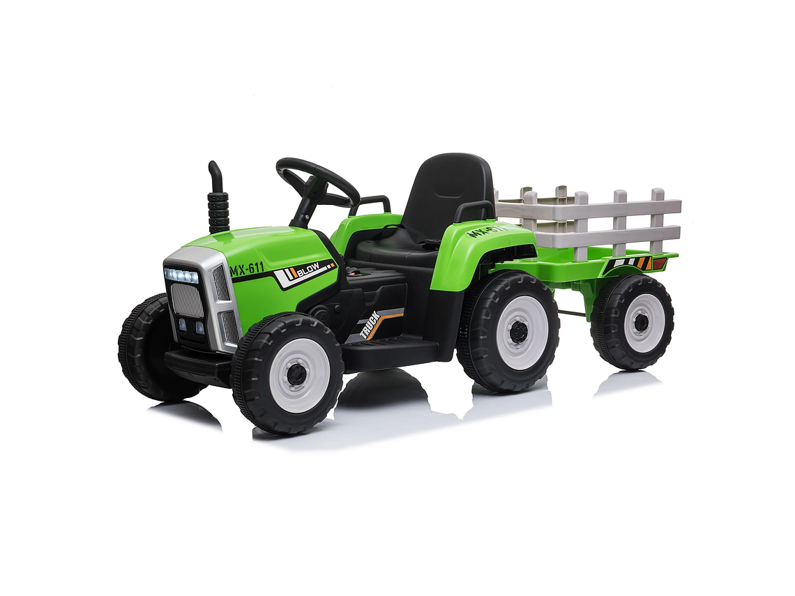 TRACTOR CON CARRO 12V VERDE 1
