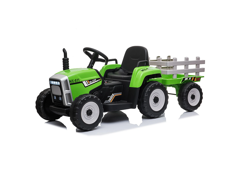 TRACTOR CON CARRO 12V VERDE 1
