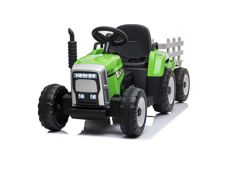TRACTOR CON CARRO 12V VERDE 2