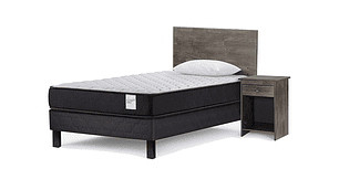 JUEGO DE DORMITORIO ROSEN CAMA EUROPEA WAVE 1 PLAZA + SET TABOR GRIS + ALMOHADAS