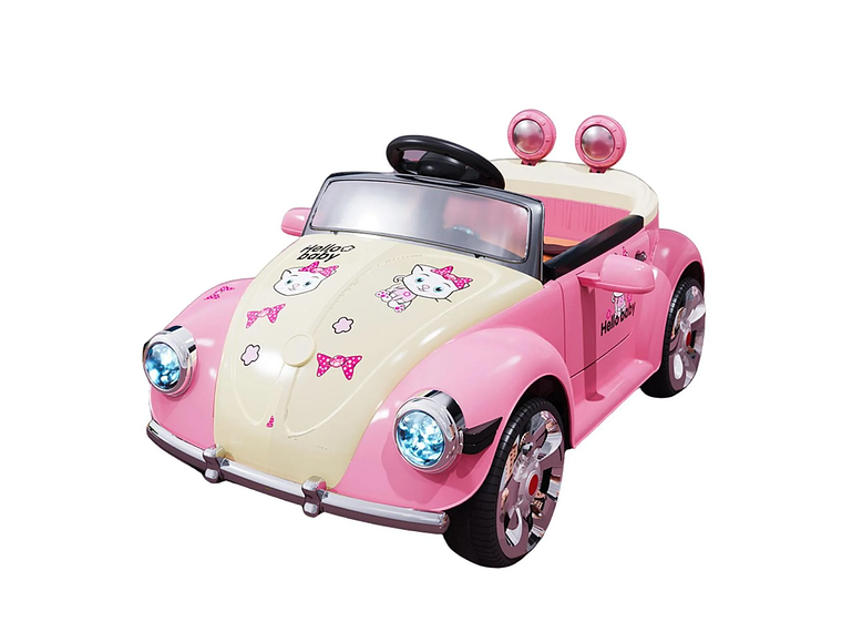 AUTO A BATERÍA BEETLE PARA NIÑOS CON MÚSICA Y LUCES ROSA 1