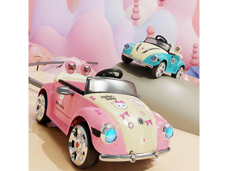 AUTO A BATERÍA BEETLE PARA NIÑOS CON MÚSICA Y LUCES ROSA 2