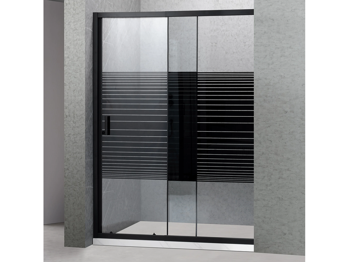 MAMPARA AJUSTABLE DE DUCHA 140-160 CM LÍNEAS NEGRAS 1