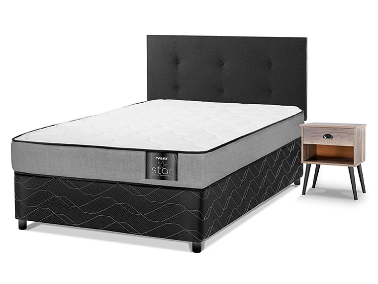 JUEGO DE DORMITORIO FLEX CAMA AMERICANA STAR 1 PLAZA + RESPALDO ROYAL NEGRO + VELADOR ROCK 1