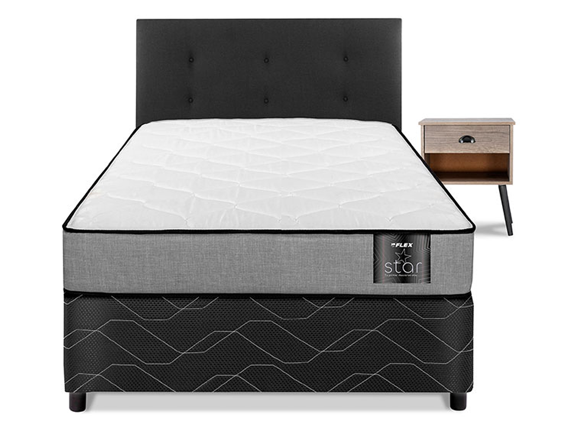 JUEGO DE DORMITORIO FLEX CAMA AMERICANA STAR 1 PLAZA + RESPALDO ROYAL NEGRO + VELADOR ROCK 2