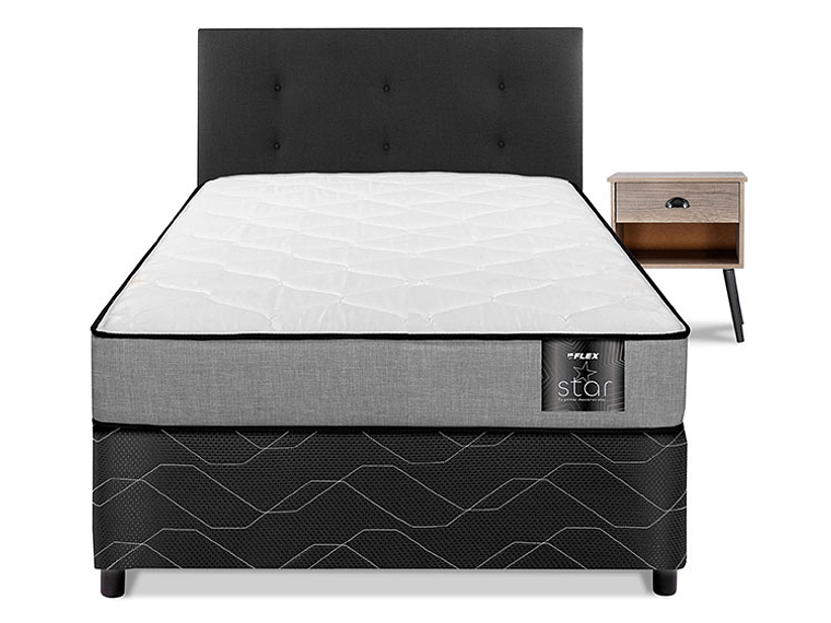 JUEGO DE DORMITORIO FLEX CAMA AMERICANA STAR 1 PLAZA + RESPALDO ROYAL NEGRO + VELADOR ROCK 2