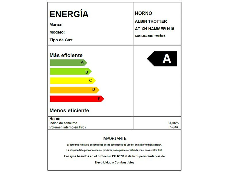 HORNO EMPOTRABLE AT-XN HAMMER N19 GAS LICUADO 4