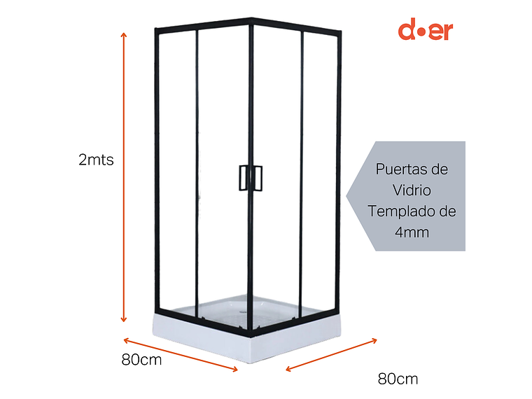 CABINA DE DUCHA ELEGANCE MEDIUM 80X80X200CM DISEÑO CUADRADA MARCO NEGRO 1