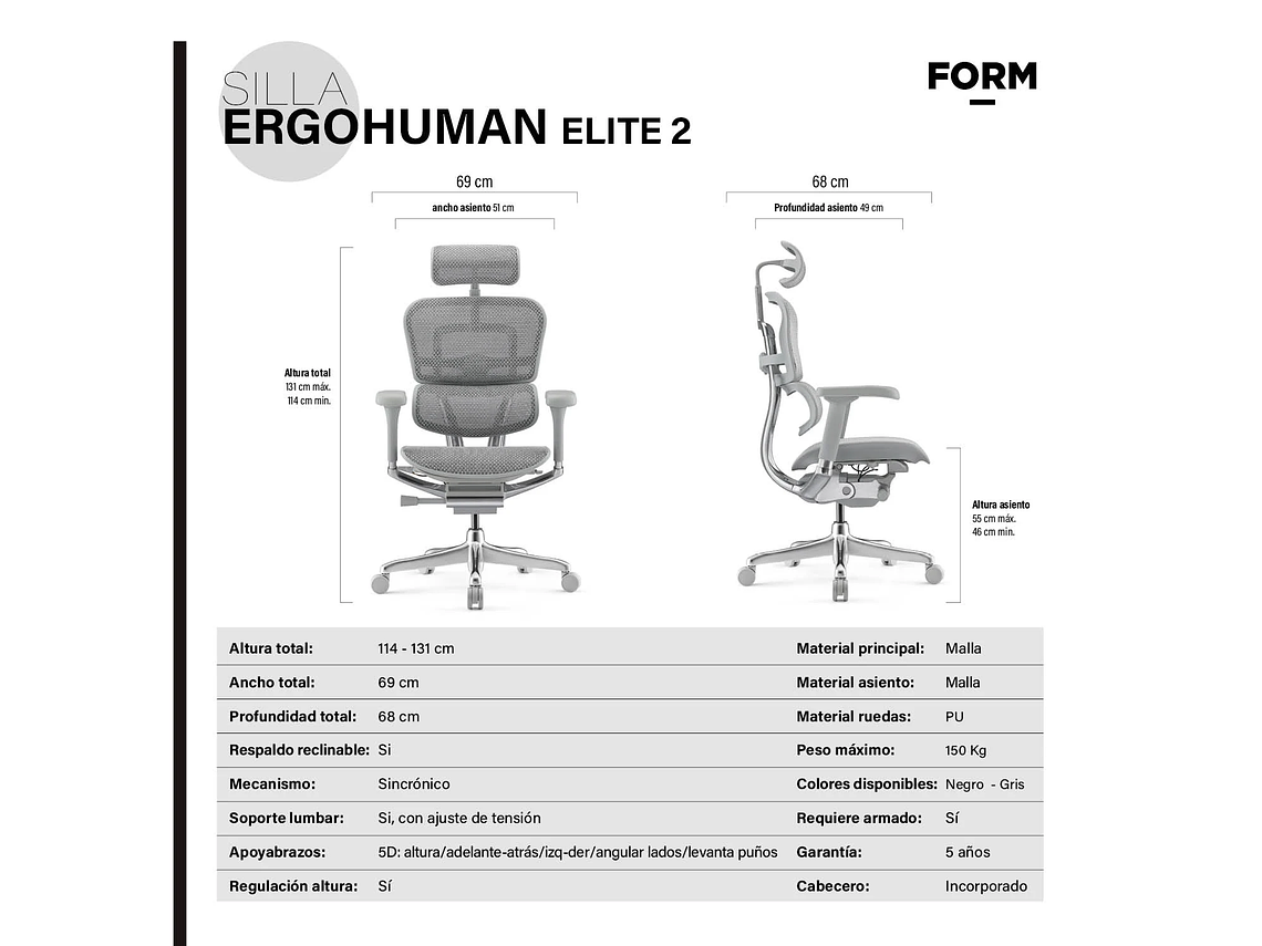 SILLA ERGOHUMAN ELITE 2 GRIS CLARO FORM 7