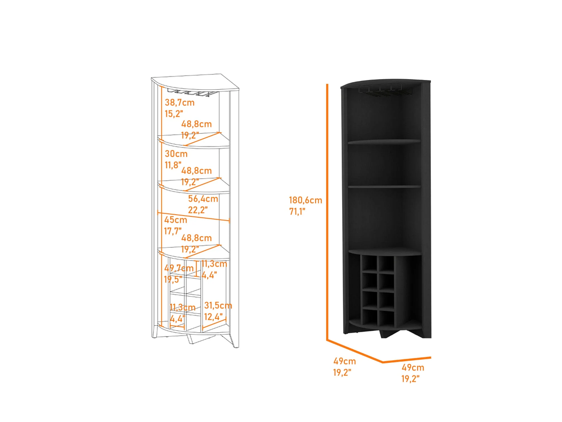 BAR FMFURNITURE ESQUINERO 8 BOTELLEROS Y PORTACOPAS FM 002N NEGRO 3