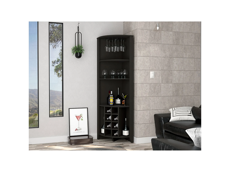 BAR FMFURNITURE ESQUINERO 8 BOTELLEROS Y PORTACOPAS FM 002N NEGRO 4