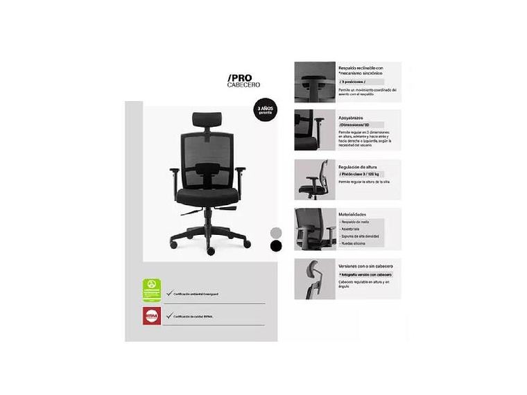 SILLA DE OFICINA TAYLOR SYNCRO CON CABECERO COLOR NEGRO 6