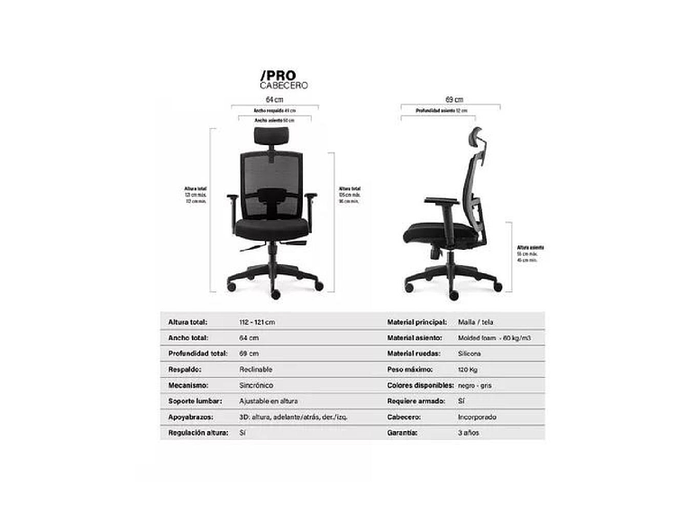 SILLA DE OFICINA TAYLOR SYNCRO CON CABECERO COLOR NEGRO 7