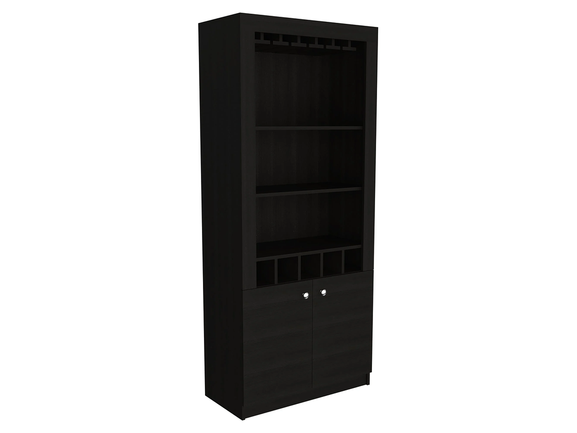 BAR FMFURNITURE ALTO 5 BOTELLEROS Y PORTACOPAS FM 003C CAFÉ OSCURO NEGRO 1