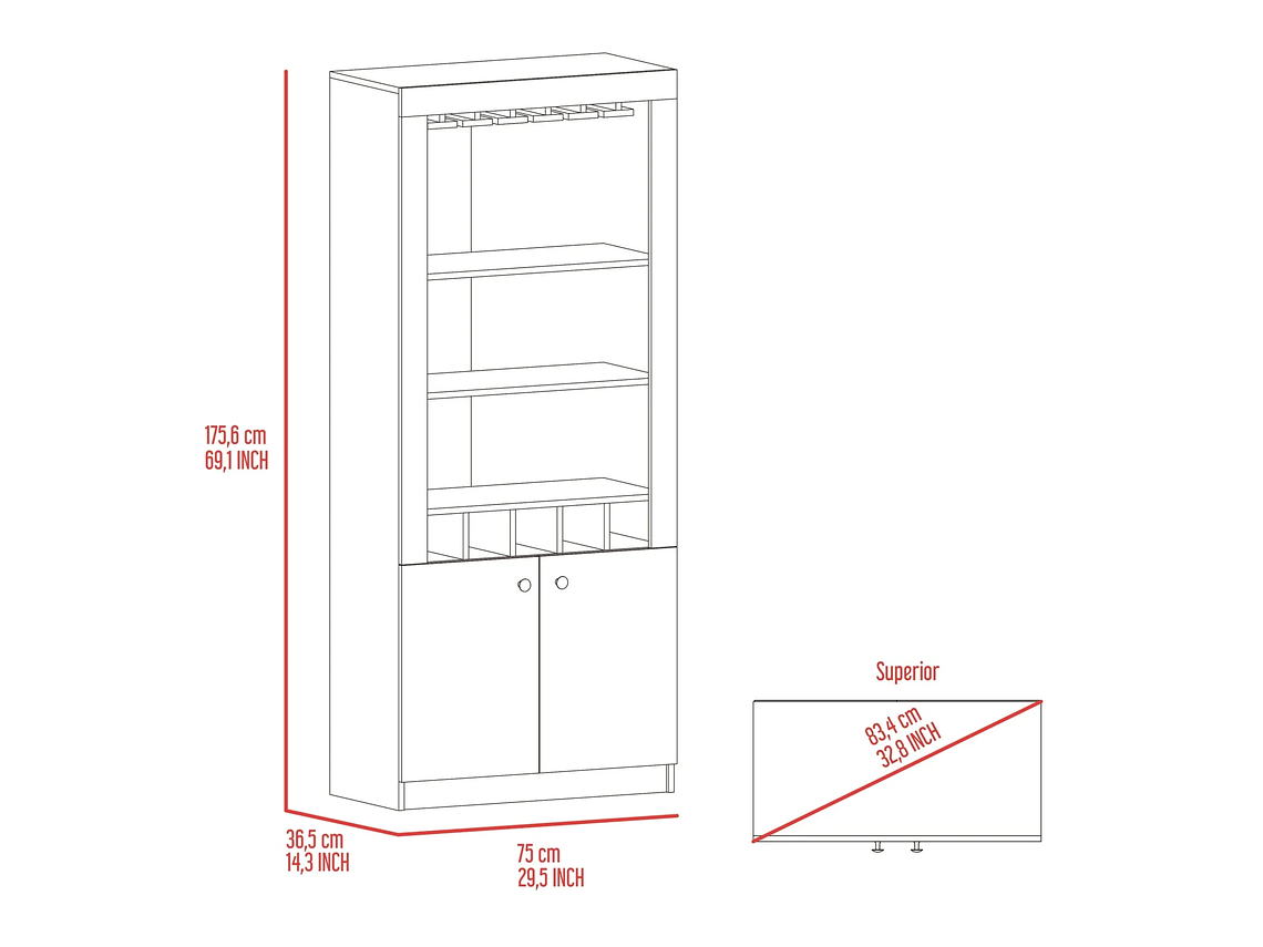 BAR FMFURNITURE ALTO 5 BOTELLEROS Y PORTACOPAS FM 003C CAFÉ OSCURO NEGRO 3