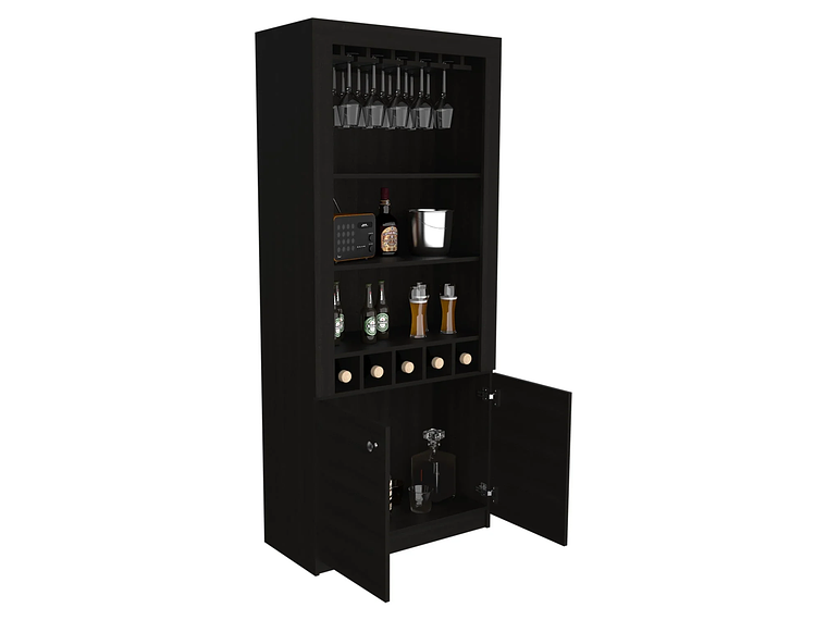 BAR FMFURNITURE ALTO 5 BOTELLEROS Y PORTACOPAS FM 003C CAFÉ OSCURO NEGRO 4