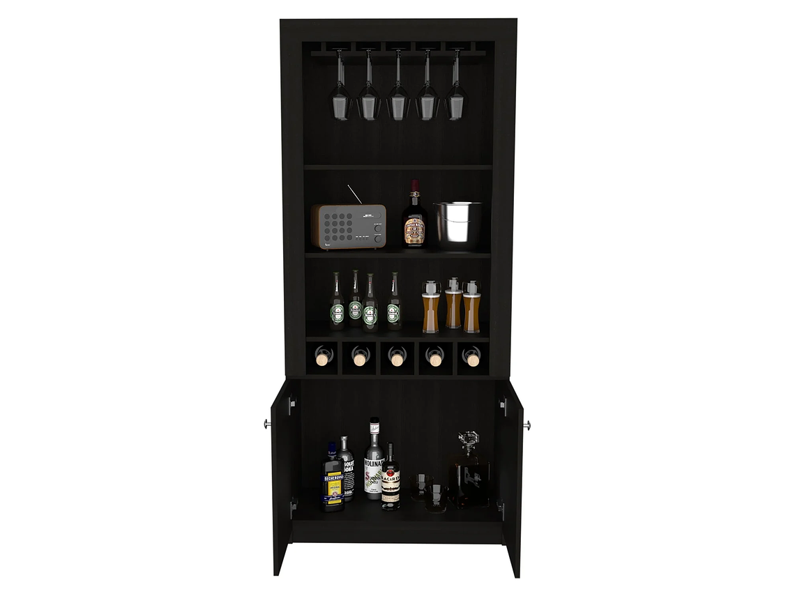 BAR FMFURNITURE ALTO 5 BOTELLEROS Y PORTACOPAS FM 003C CAFÉ OSCURO NEGRO 5
