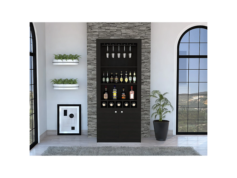 BAR FMFURNITURE ALTO 5 BOTELLEROS Y PORTACOPAS FM 003C CAFÉ OSCURO NEGRO 7