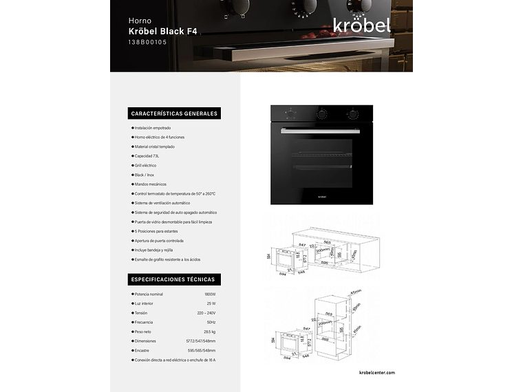 HORNO EMPOTRABLE KRÖBEL SERIE BLACK 4F 73L 3