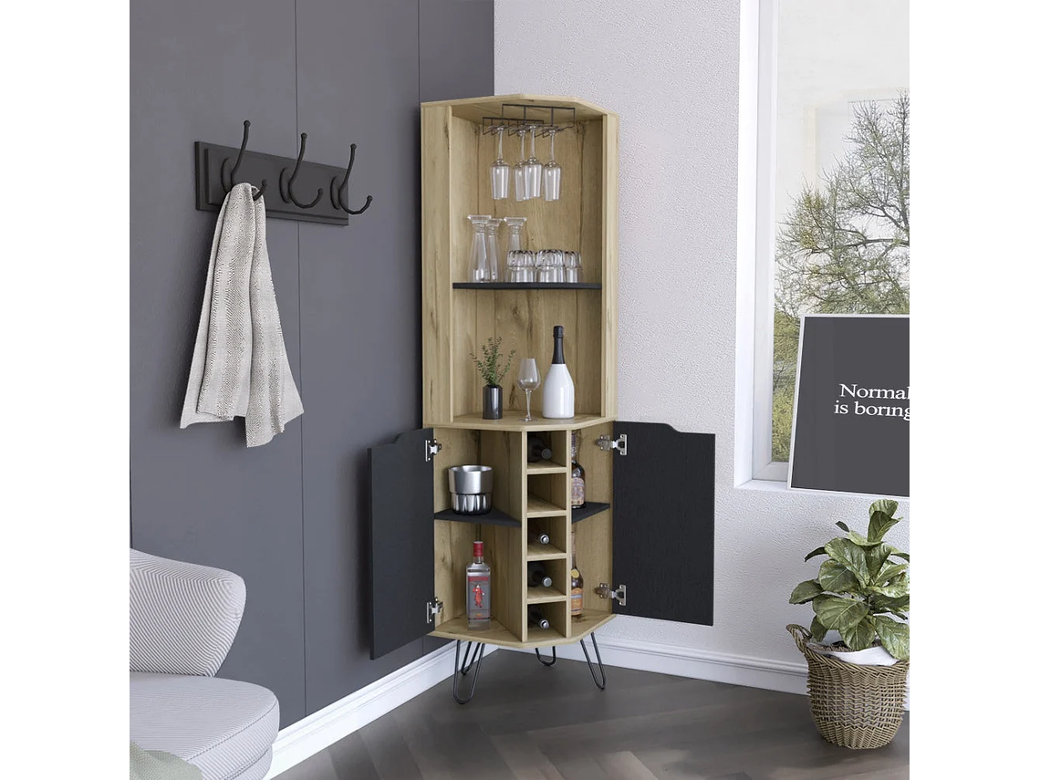 BAR FMFURNITURE ESQUINERO 5 BOTELLEROS 2 PUERTAS FM 008C CAFE CLARO 8